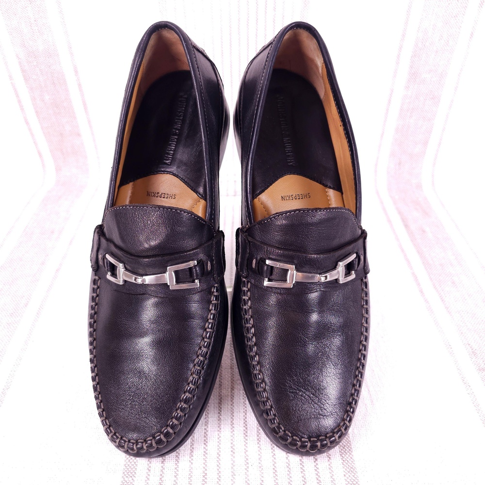 Johnston Murphy Cresswell Bit Loafers Mens 9 Black Leather Venetian Sheepskin